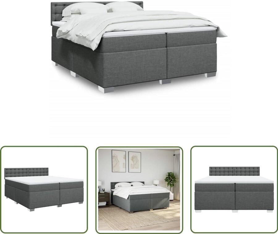 VidaXL Boxspring Bed Boxspring met matras stof donkergrijs 200x200 cm Tweepersoonsbed Donkere Kleuren Grijs Bed