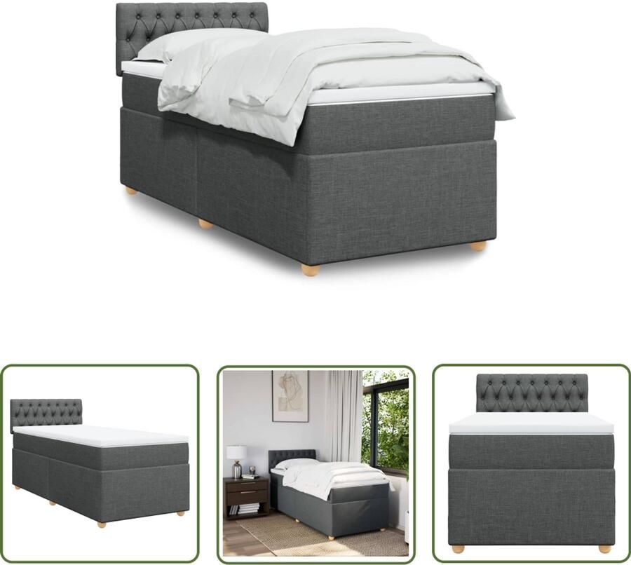 VidaXL Boxspring Bed Boxspring met matras stof donkergrijs 80x200 cm Tweepersoonsbed Donkere Kleuren Grijs Bed