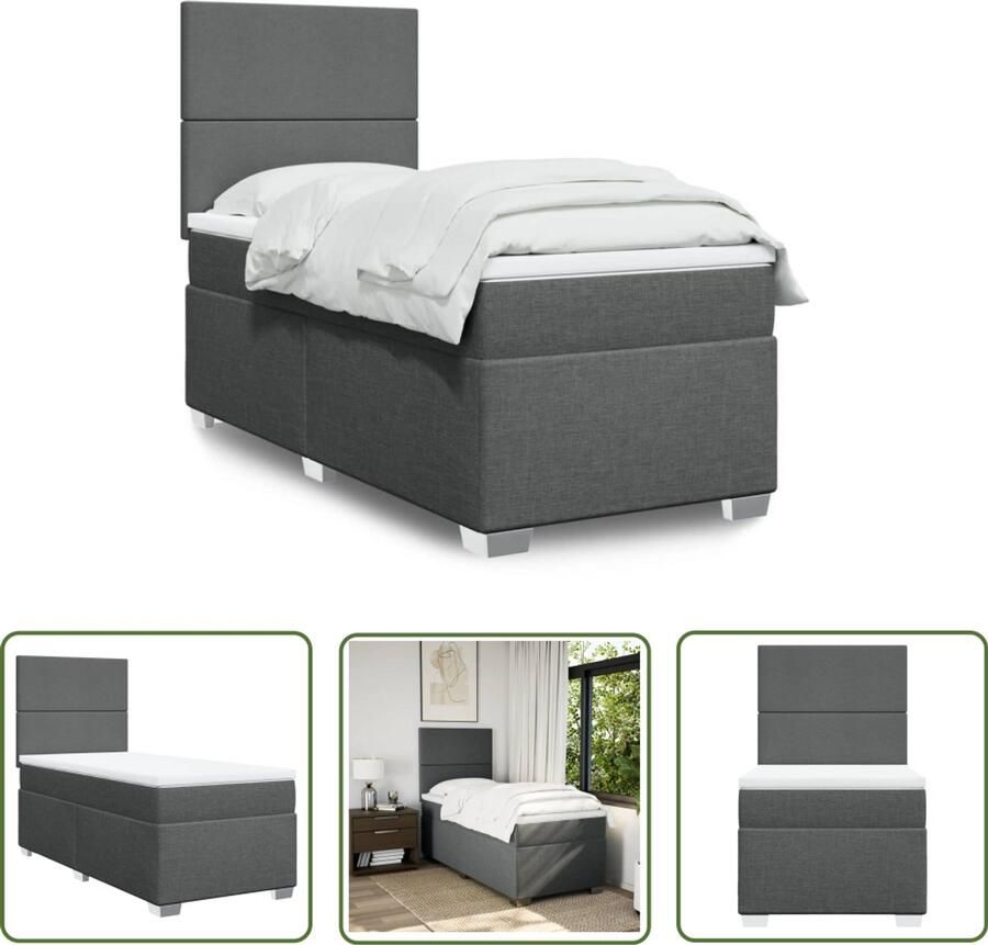 VidaXL Boxspring Bed Boxspring met matras stof donkergrijs 90x190 cm Donkere Kleuren Grijs Bed Tweepersoonsbed