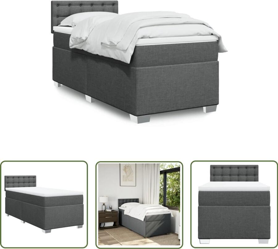 VidaXL Boxspring Bed Boxspring met matras stof donkergrijs 90x190 cm Slaapcomfort Donkere Kleuren Grijs Interieur