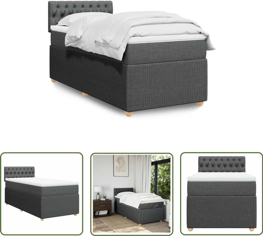 VidaXL Boxspring Bed Boxspring met matras stof donkergrijs 90x200 cm Donkere Kleur Tweepersoons Bed Matras