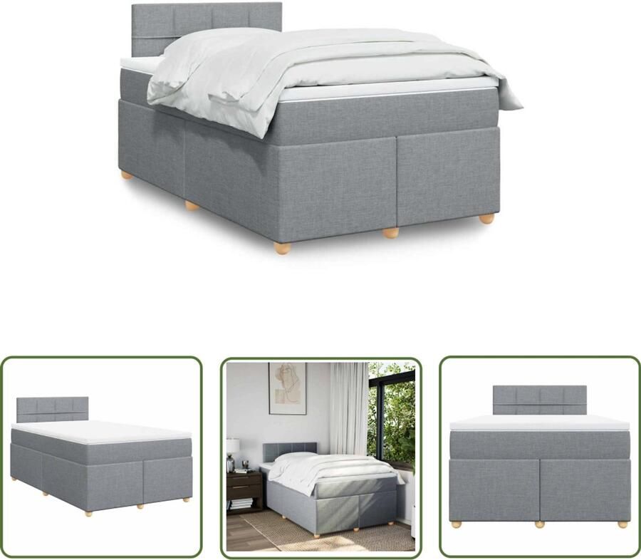 VidaXL Boxspring Bed Boxspring met matras stof lichtgrijs 120x190 cm Tweepersoons Bed Matras Pocketveringmatras