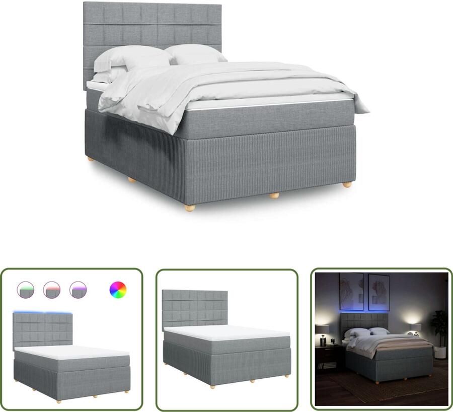 VidaXL Boxspring met matras stof lichtgrijs 140x200 cm Boxspring Bed Tweepersoonsbed Licht Grijs Matras