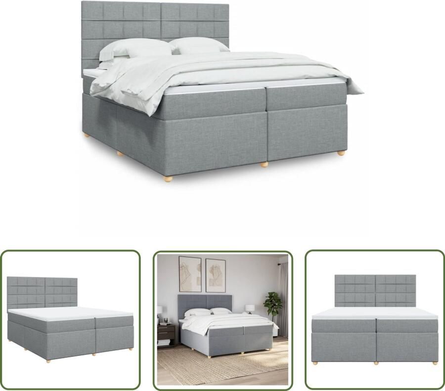 VidaXL Boxspring Bed Boxspring met matras stof lichtgrijs 200x200 cm Matras Pocketveringmatras Hoofdbord