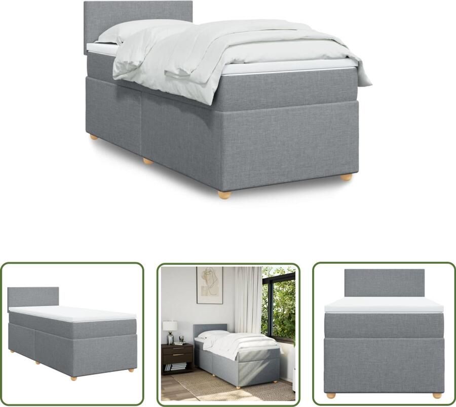 VidaXL Boxspring met matras stof lichtgrijs 90x190 cm Boxspring Bed Slaapcomfort Tweepersoonsbed Enkelbed