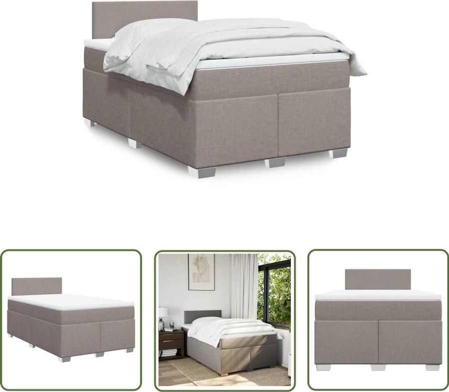 VidaXL Boxspring met matras stof taupe 120x190 cm Boxspring Bed Matras Pocketveringmatras Taupecleur