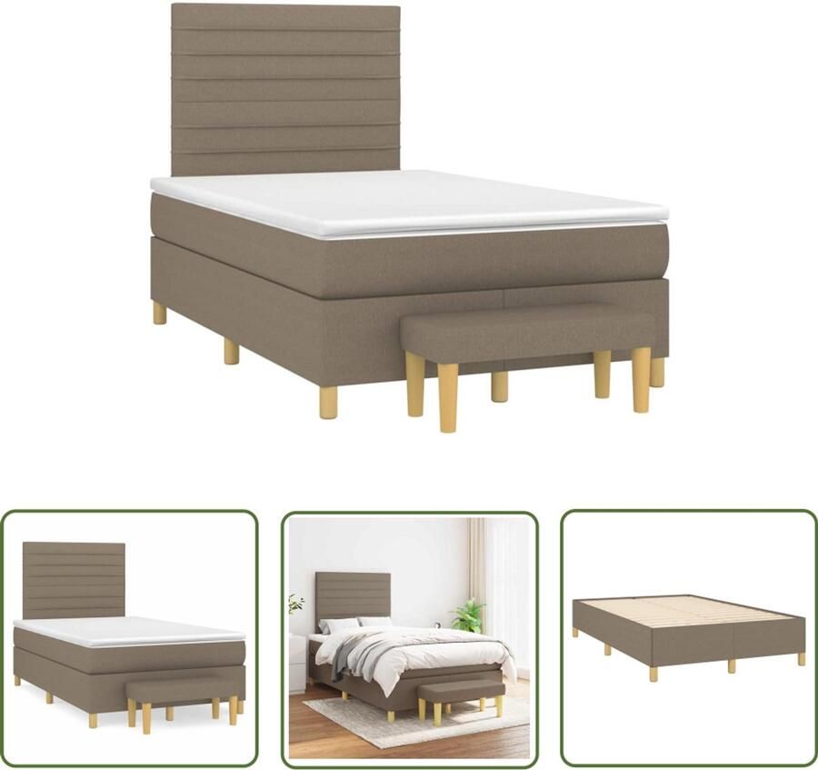 VidaXL Boxspring Bed Boxspring met matras stof taupe 120x190 cm Slaapcomfort Taupecloured Bedroom Furniture Tweepersoonsbed