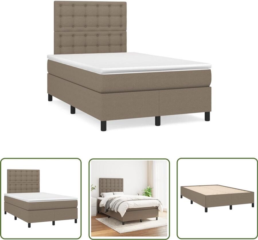 VidaXL Boxspring Bed Boxspring met matras stof taupe 120x190 cm Slaapcomfort Taupecloured Tweepersoonsbed