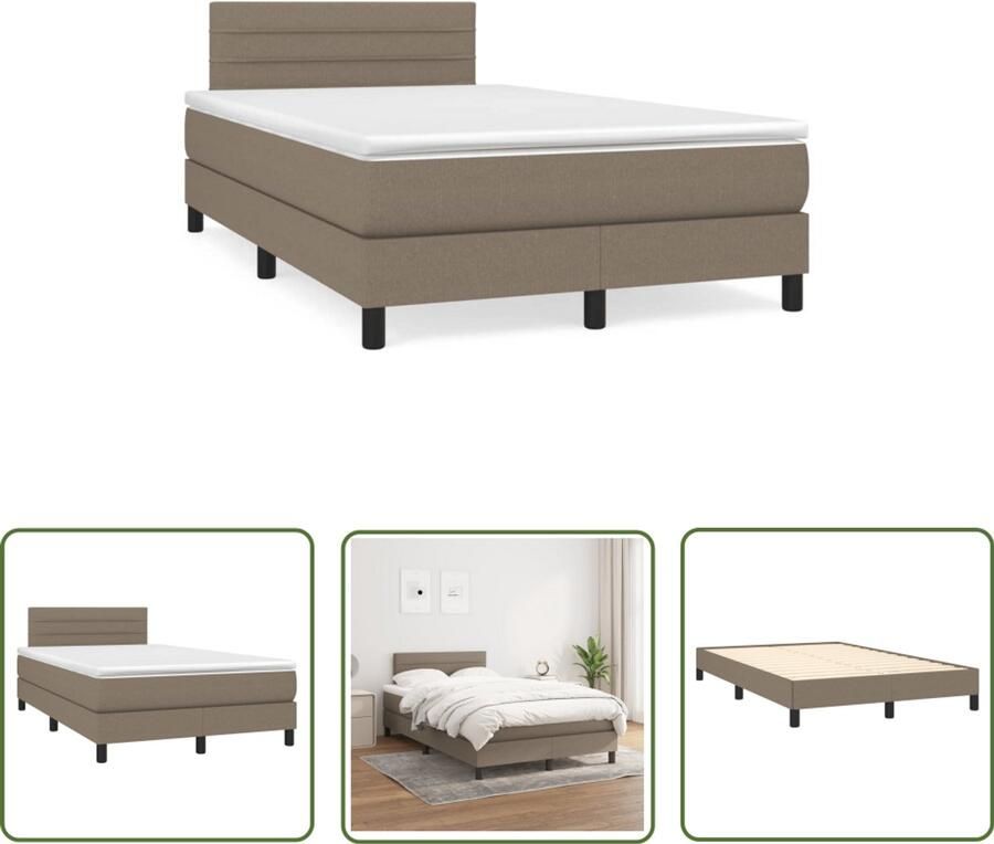 VidaXL Boxspring Bed Boxspring met matras stof taupe 120x190 cm Tweepersoonsbed Stapelbed Taupecloured Bed
