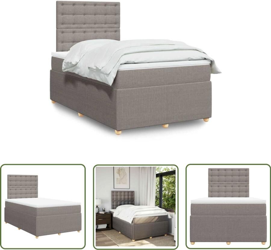 VidaXL Boxspring Bed Boxspring met matras stof taupe 120x200 cm Boxspring Taupe Matras Pocketveringmatras