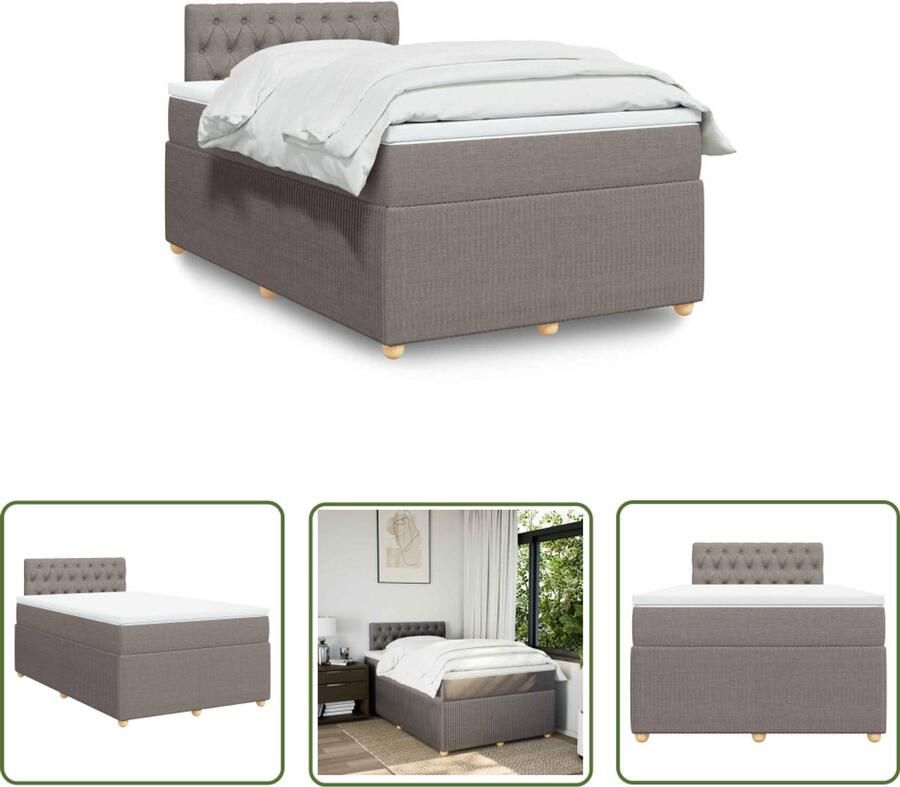 VidaXL Boxspring Bed Boxspring met matras stof taupe 120x200 cm Matras Tapijtblad Slaapkamer