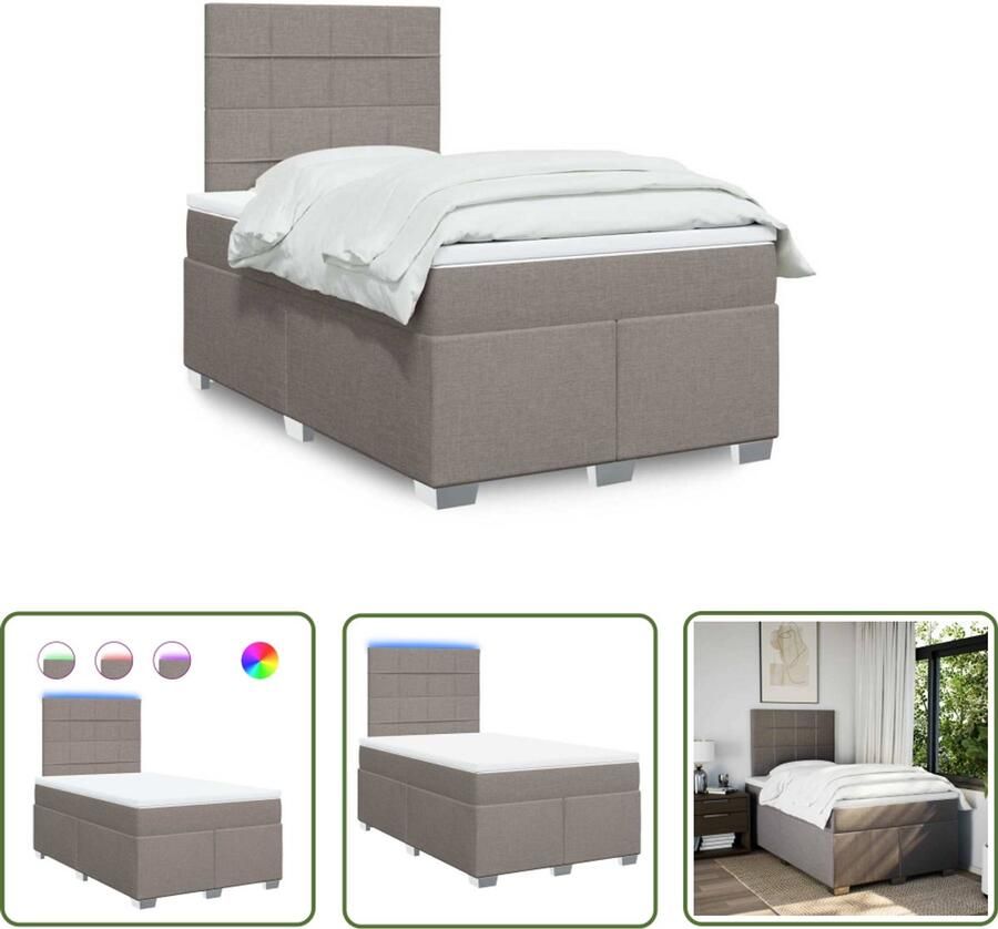 VidaXL Boxspring met matras stof taupe 120x200 cm Boxspring Bed Slaapcomfort Matras Led Verlichting