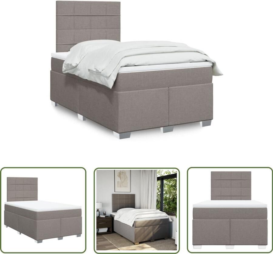 The Living Store Boxspring met matras stof taupe 120x200 cm Boxspring Bed Boxspring Tweepersoonsbed Pocketed Veermatras Elektrisch Verstelbaar Hoofdbord