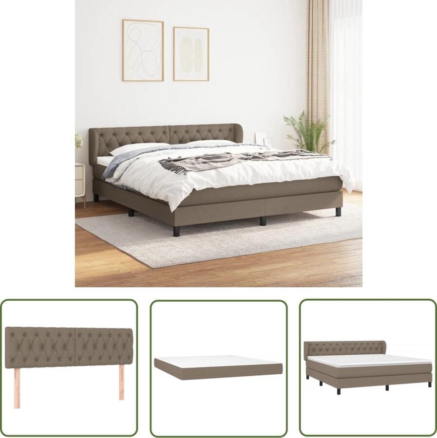 The Living Store Boxspring bed taupe 203 x 163 x 78 88 cm pocketvering matras middelharde ondersteuning huidvriendelijk topmatras Boxspring Bed Boxspring Tweepersoonsbed Slaapcomfort Pocketed Spring Mattress