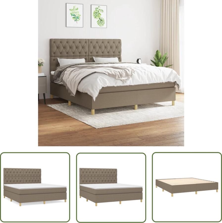 The Living Store Boxspring Bed 203 x 160 x 118 128 cm Taupe stof Pocketvering matras Boxspring Bed Boxspring Tweepersoonsbed Stapelbed Bed Kopen