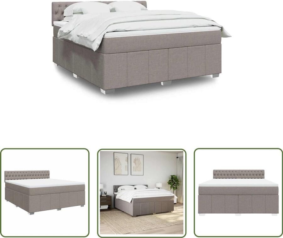 VidaXL Boxspring Bed Boxspring met matras stof taupe 180x200 cm Tapijt Tweepersoonsbed Kingsize Bed