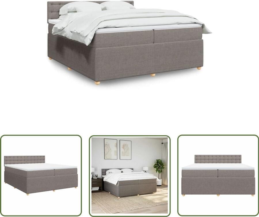 VidaXL Boxspring met matras stof taupe 200x200 cm Boxspring Bed Boxspring Frame Tweepersoons Bed Matras