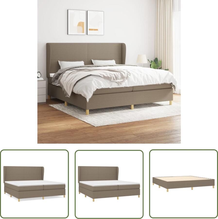 The Living Store Boxspring Bed 203x203x118 128cm Pocketvering Middelharde ondersteuning Taupe Inclusief hoofdbord 2 matrassen en 1 topmatras Boxspring Bed Boxspring Tweepersoonsbed Slaapkamer Meubilair Taupecouleur