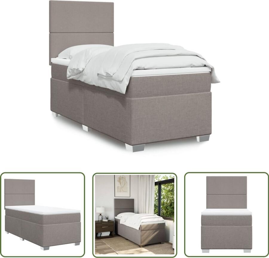 VidaXL Boxspring Bed Boxspring met matras stof taupe 80x200 cm Slaapcomfort Taupecloured Bed Tweepersoonsbed