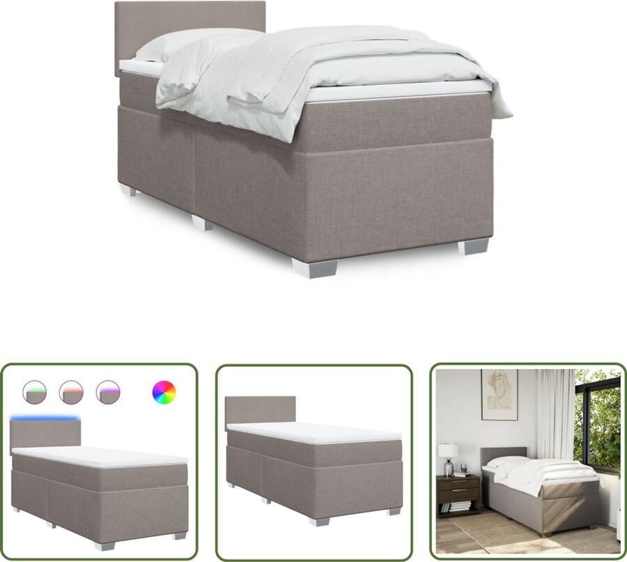 VidaXL Boxspring Bed Boxspring met matras stof taupe 90x190 cm Slaapcomfort Taupecloured Led Lamp