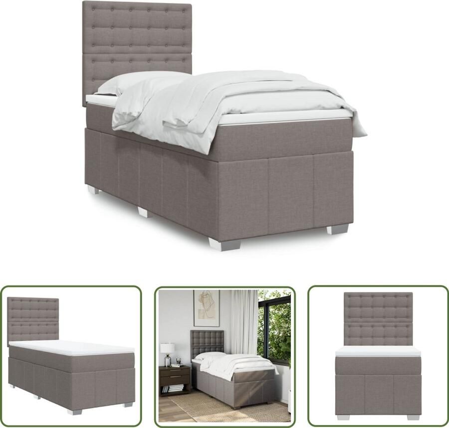 VidaXL Boxspring Bed Boxspring met matras stof taupe 90x200 cm Boxspring Taupe Tweepersoons Bed Matras