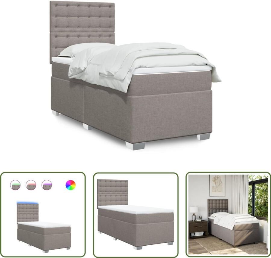 VidaXL Boxspring Bed Boxspring met matras stof taupe 90x200 cm Tweepersoons Bed Taupe Bed Stoffen Bed