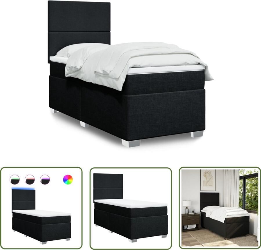 VidaXL Boxspring Bed Boxspring met matras stof zwart 100x200 cm Slaapcomfort Led Verlichting Elektrisch Hoofdbord