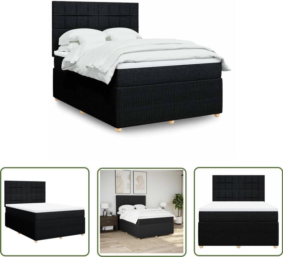 VidaXL Boxspring Bed Boxspring met matras stof zwart 140x200 cm Tweepersoons Bed Matras Pocketveringmatras