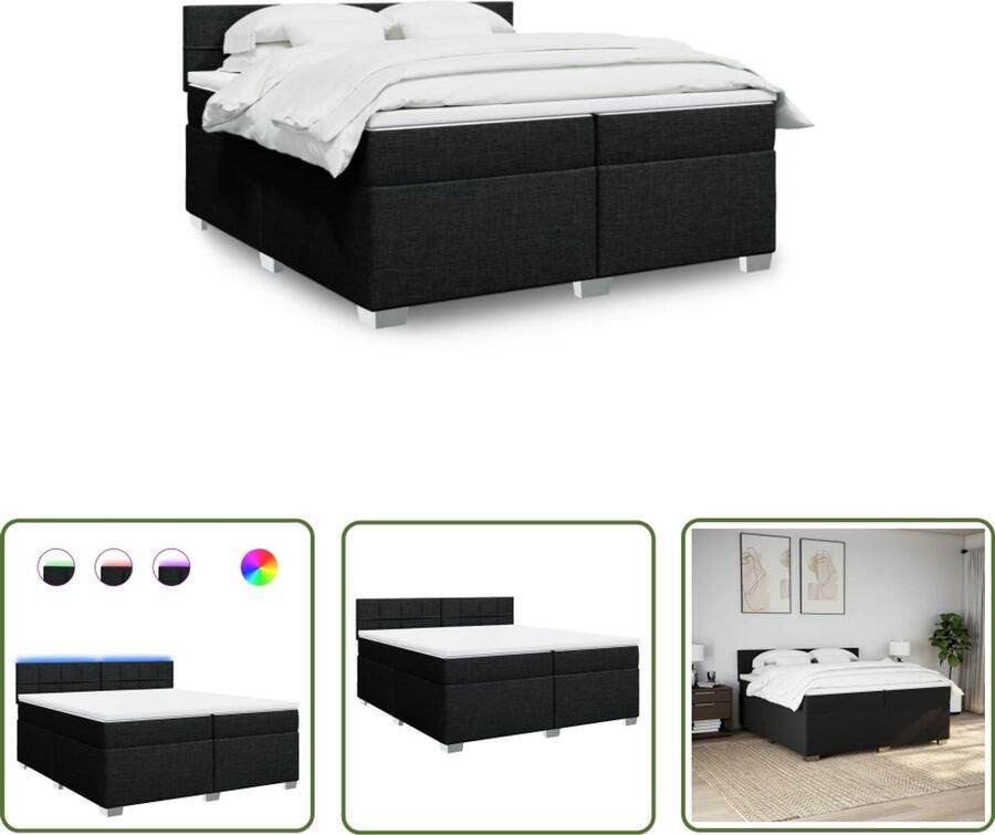 VidaXL Boxspring Bed Boxspring met matras stof zwart 200x200 cm Slaapcomfort Led Verlichting Matras