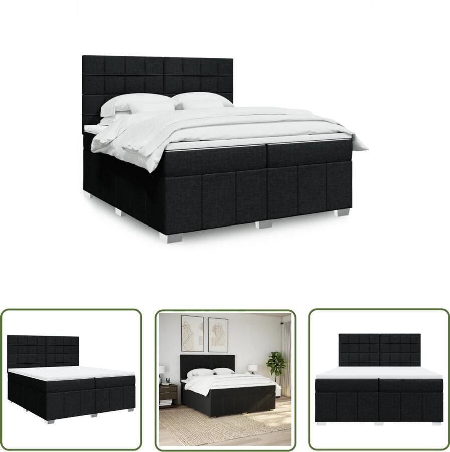 VidaXL Boxspring Bed Boxspring met matras stof zwart 200x200 cm Tweepersoonsbed Matras Pocketveringmatras