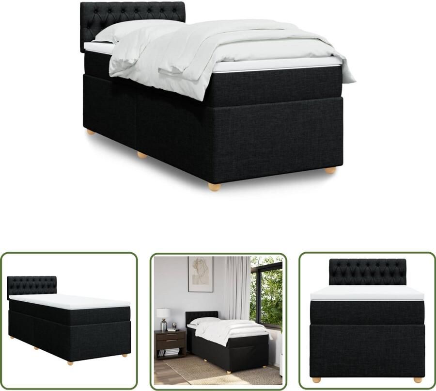 VidaXL Boxspring Bed Boxspring met matras stof zwart Single (alleen AU) Tweepersoons Bed Enkel Bed Matras