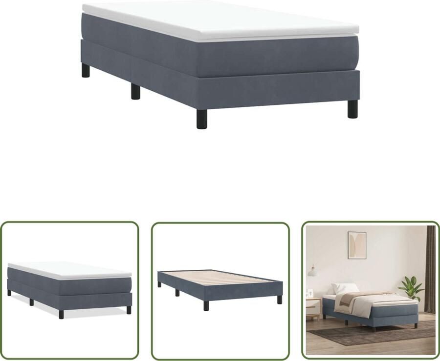 VidaXL Boxspring zonder matras fluweel donkergrijs 80x210 cm Boxspring Bed Fluweel Bed Donkere Kleur Bed Tweepersoons Bed