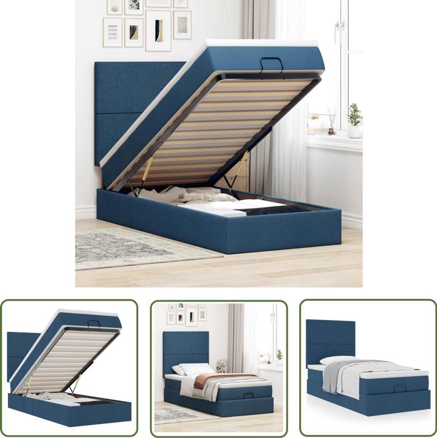 VidaXL Boxspring Bed Frame Bed met matras 100x200 cm stof blauw Slaapcomfort Tweepersoonsbed Slaapbank