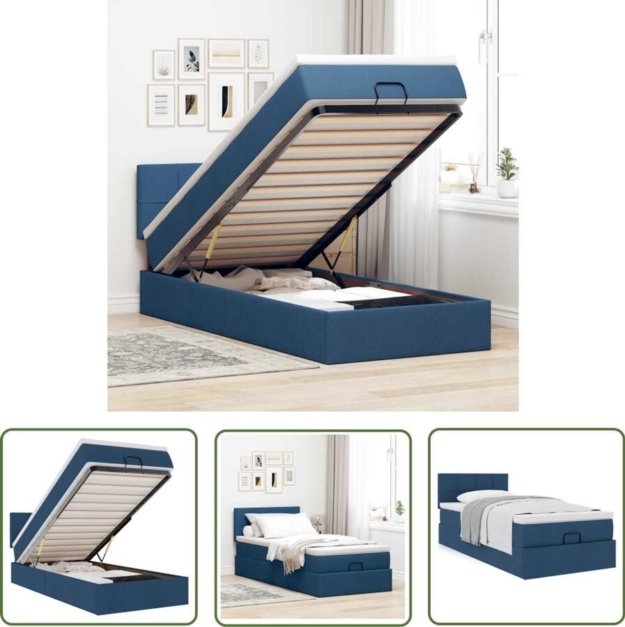 VidaXL Bed met matras 100x200 cm stof blauw Bed Frame Boxspring Slaapcomfort Tweepersoonsbed Stapelbaar Bed