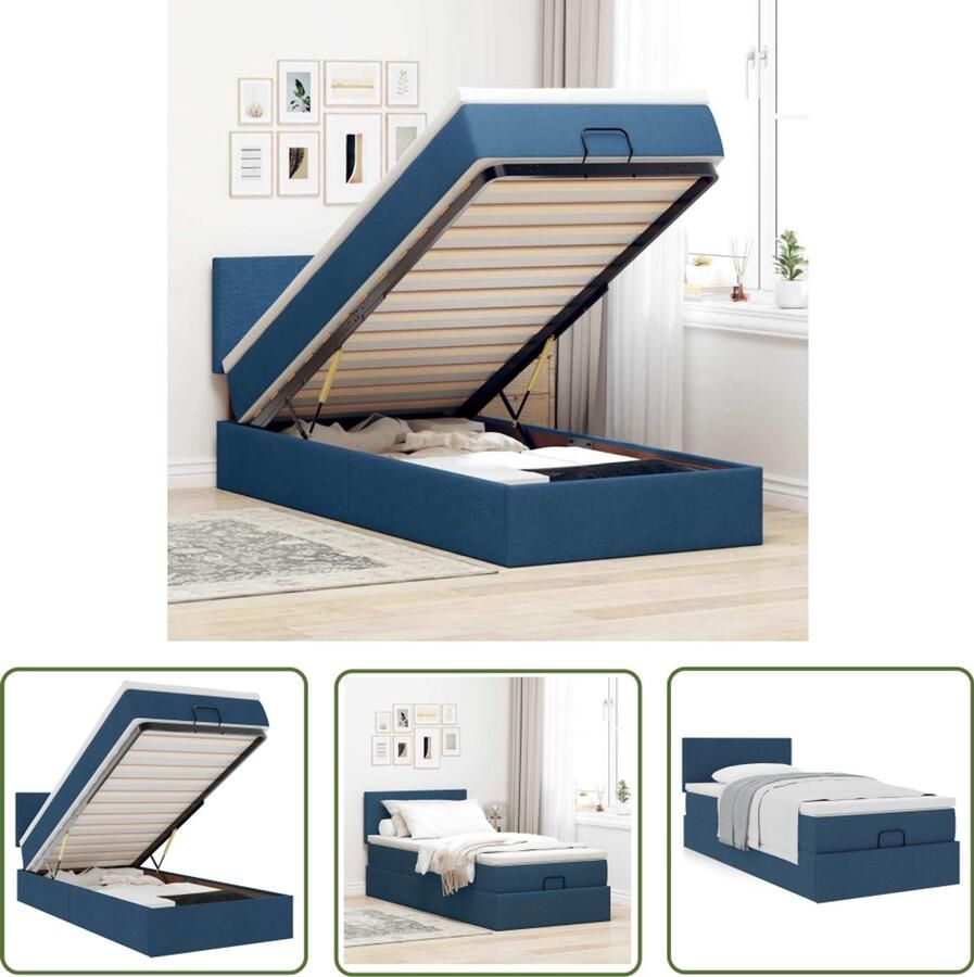 VidaXL Bed met matras 100x200 cm stof blauw Bed Frame Boxspring Tweepersoonsbed Stapelbaar Bed Slaapcomfort
