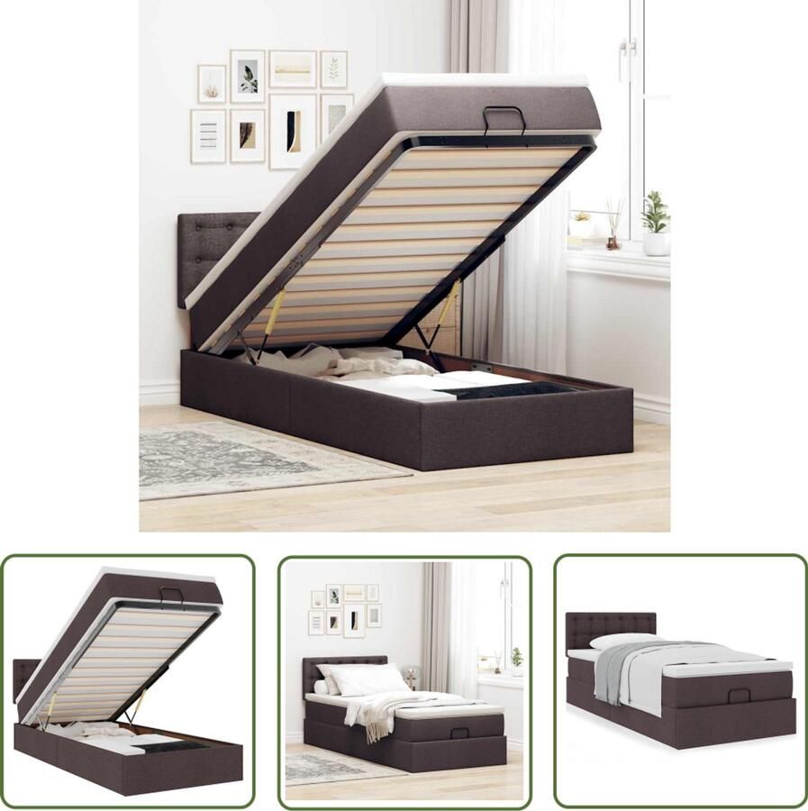 VidaXL Boxspring Bed Frame Bed met matras 100x200 cm stof donkerbruin Tweepersoonsbed Slaapcomfort Pocketvering