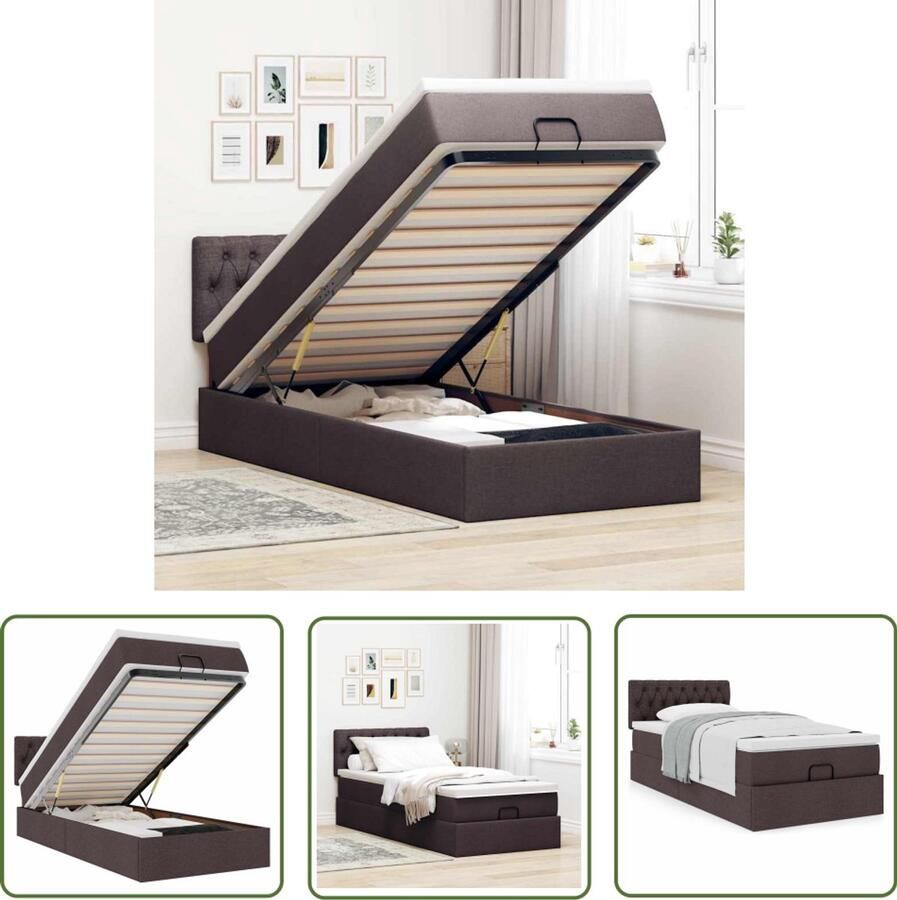 VidaXL Boxspring Bed Frame Bed met matras 100x200 cm stof donkerbruin Tweepersoonsbed Slaapcomfort Pocketveringmatras