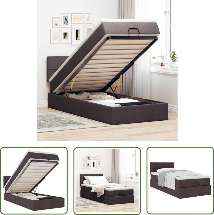 VidaXL Boxspring Bed Frame Bed met matras 100x200 cm stof donkerbruin Tweepersoonsbed Stapelbaar Bed Slaapcomfort