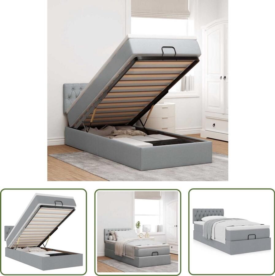 VidaXL Boxspring Bed Ottoman Bed Ottoman bed met matras 90x190cm stof lichtgrijs Slaapcomfort Opbergbed Tweepersoonsbed
