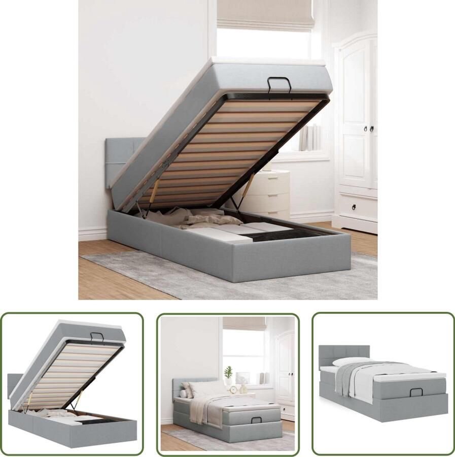 VidaXL Boxspring Bed Frame Bed met matras 100x200 cm stof lichtgrijs Tweepersoonsbed Stapelbaar Bed Opbergbed