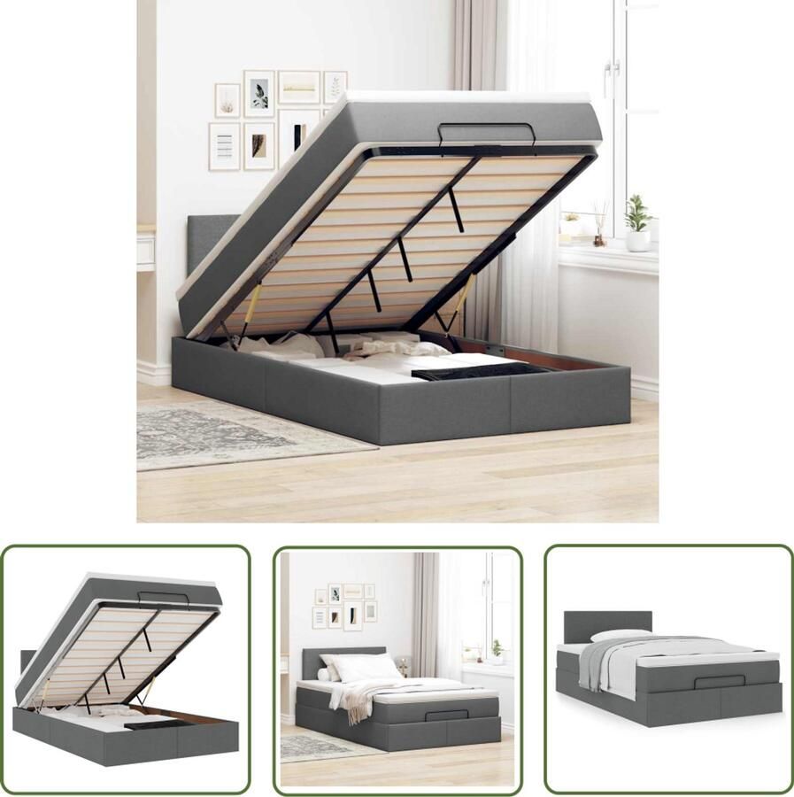 VidaXL Bed met matras 120x190 cm stof donkergrijs Bed Frame Boxspring Tweepersoonsbed Slaapcomfort Nachtkast