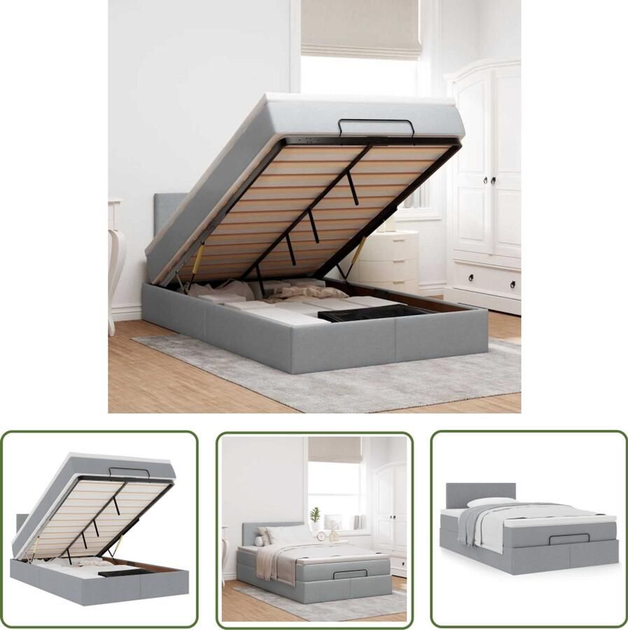 VidaXL Boxspring Bed Frame Bed met matras 120x190 cm stof lichtgrijs Slaapcomfort Slaapbank Opbergruimte