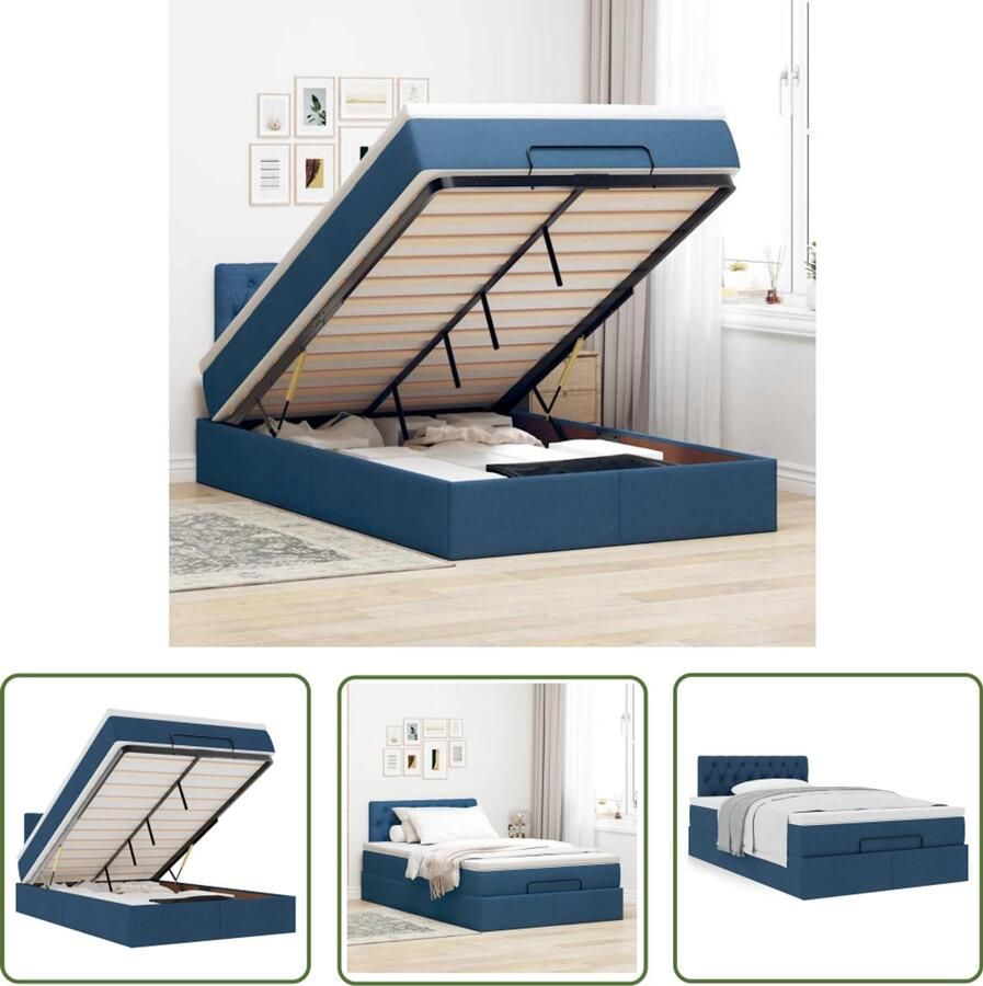 VidaXL Boxspring Bed Frame Bed met matras 120x200 cm stof blauw Slaapcomfort Pocketvering Matras Topper