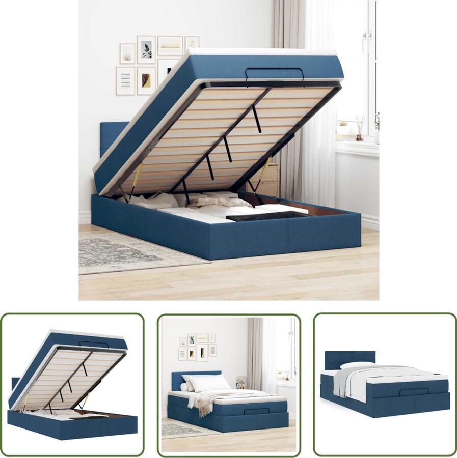 VidaXL Bed met matras 120x200 cm stof blauw Bed Frame Boxspring Tweepersoonsbed Slaapcomfort Opbergruimte