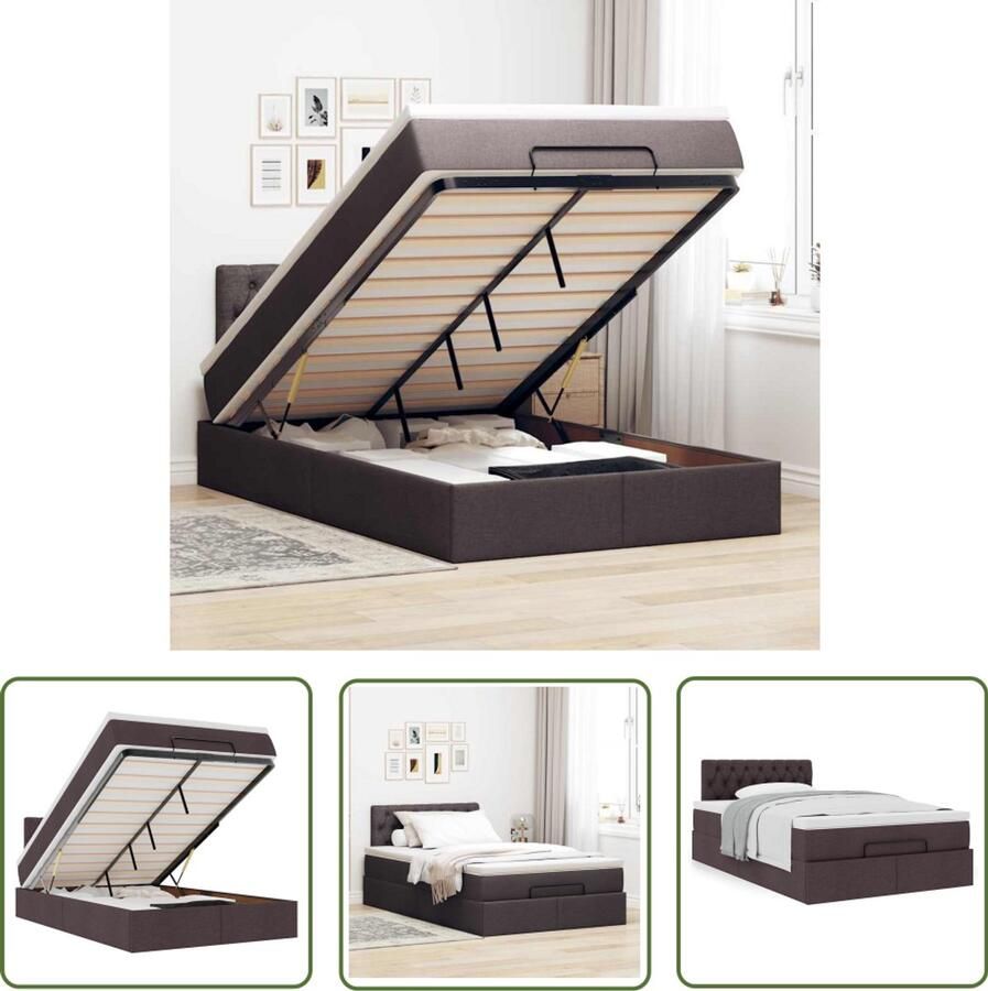VidaXL Boxspring Bed Frame Bed met matras 120x200 cm stof donkerbruin Slaapcomfort Tweepersoonsbed Nachtkast