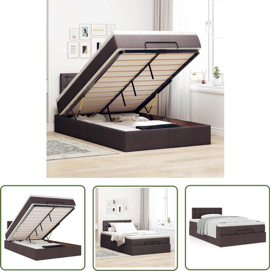 VidaXL Boxspring Bed Frame Bed met matras 120x200 cm stof donkerbruin Tweepersoonsbed Slaapcomfort Opbergruimte