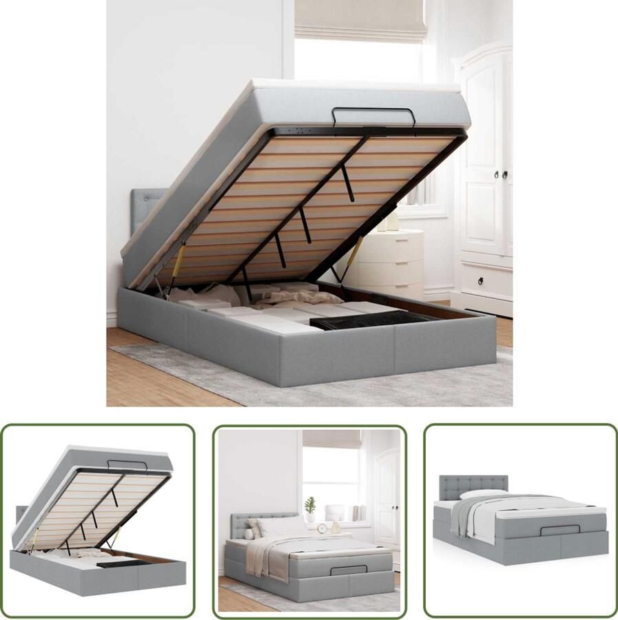 VidaXL Boxspring Bed Frame Bed met matras 120x200 cm stof lichtgrijs Tweepersoonsbed Stapelbaar Bed Opbergbed