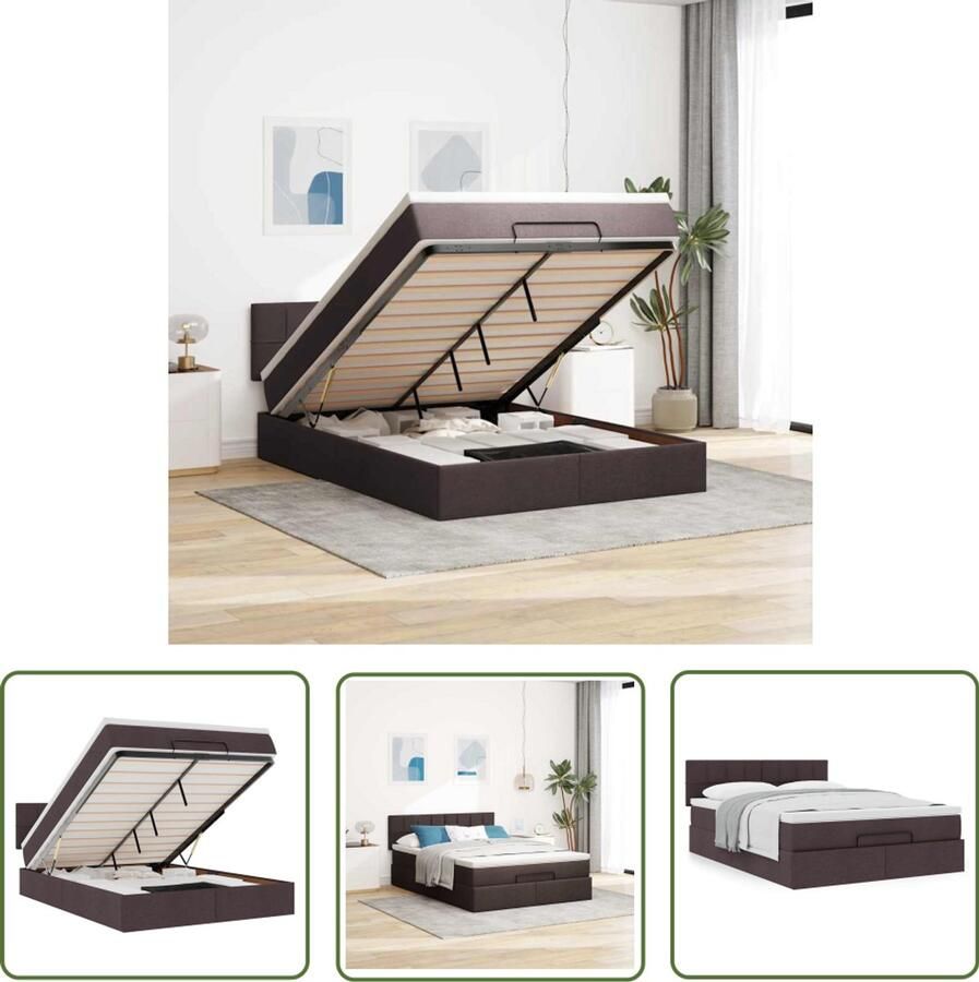 VidaXL Boxspring Bed Frame Bed met matras 140x190 cm stof donkerbruin Tweepersoonsbed Slaapcomfort Slaapkamers