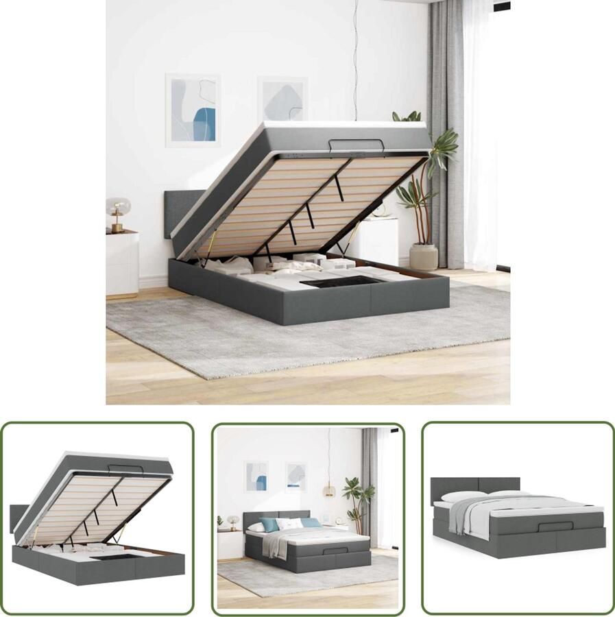 VidaXL Boxspring Bed Frame Bed met matras 140x190 cm stof donkergrijs Slaapcomfort Tweepersoonsbed Slaapbank