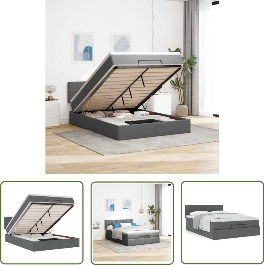 VidaXL Bed met matras 140x190 cm stof donkergrijs Bed Frame Boxspring Tweepersoonsbed Slaapcomfort Opbergruimte